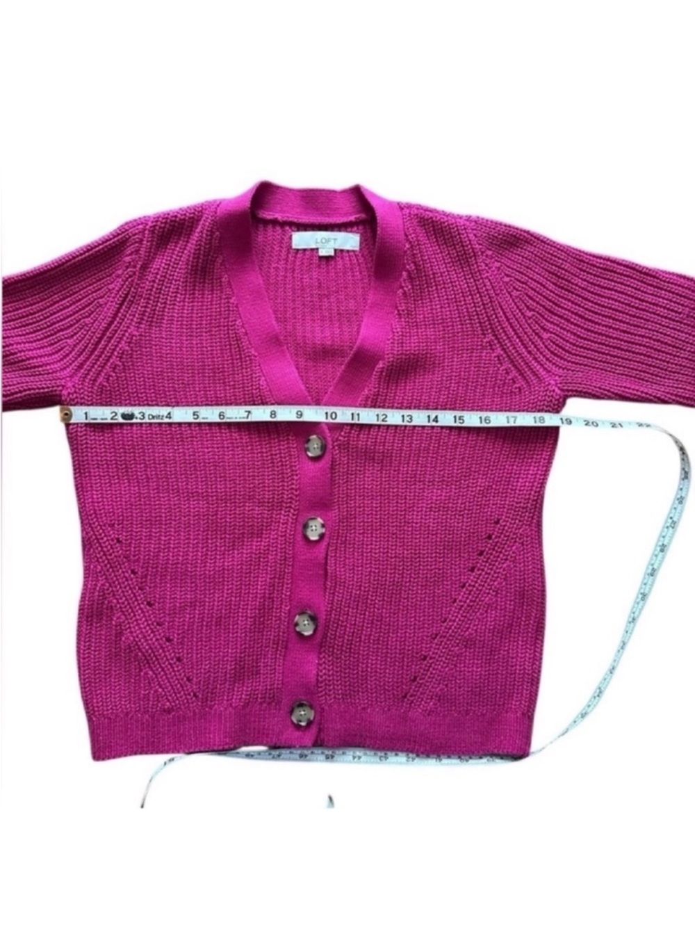 LOFT Bright Fuchsia Ribbed Button Cardigan - Picture 5 of 11